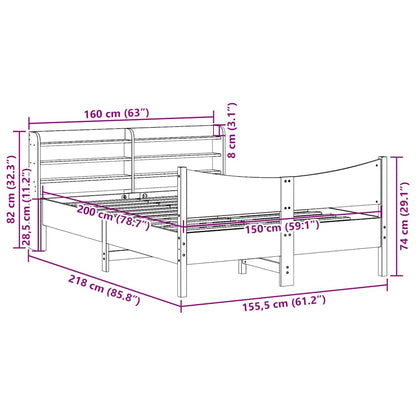 Bed Frame with Headboard Wax Brown 150x200 cm King Size Solid Wood Pine