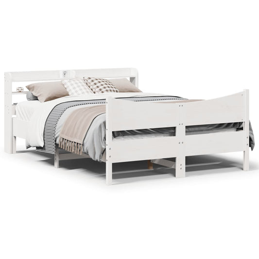 Bed Frame with Headboard White 140x200 cm Solid Wood Pine