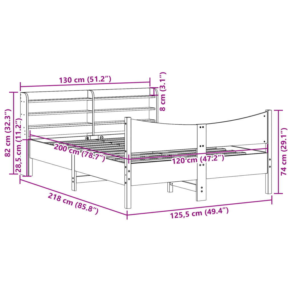 Bed Frame with Headboard Wax Brown 120x200 cm Solid Wood Pine