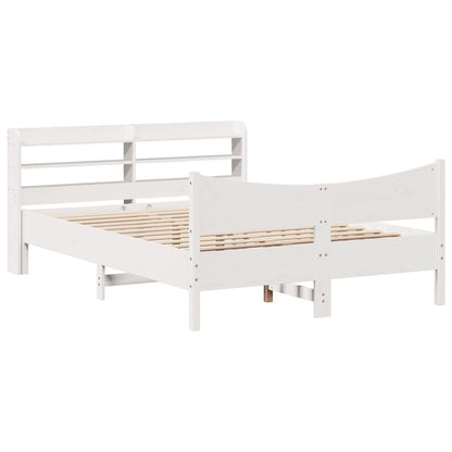 Bed Frame with Headboard White 135x190 cm Double Solid Wood Pine