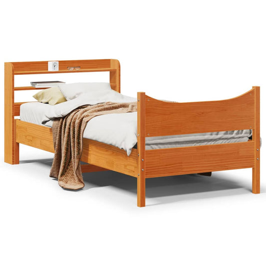 Bed Frame with Headboard Wax Brown 75x190 cm Small Single Solid Wood Pine