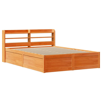 Bed Frame with Headboard Wax Brown 140x190 cm Solid Wood Pine