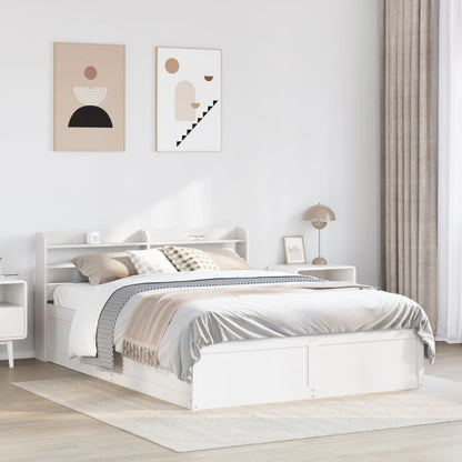 Bed Frame with Headboard White 135x190 cm Double Solid Wood Pine