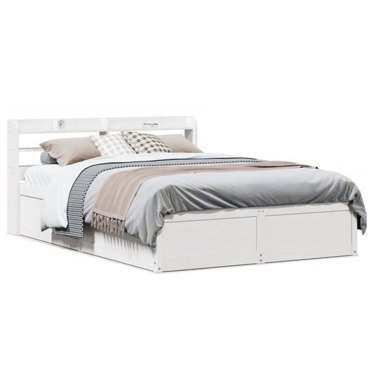 Bed Frame with Headboard White 135x190 cm Double Solid Wood Pine