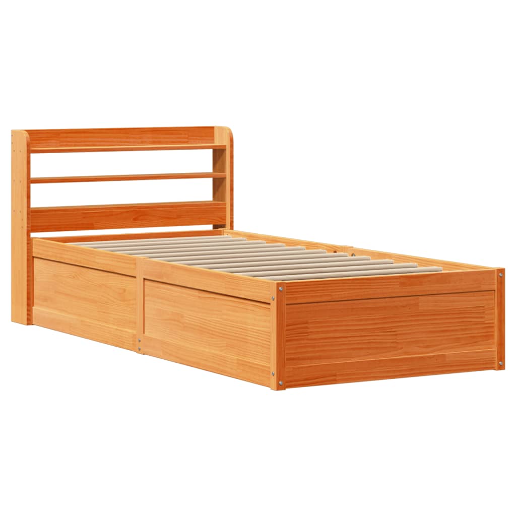 Bed Frame with Headboard Wax Brown 75x190 cm Small Single Solid Wood Pine