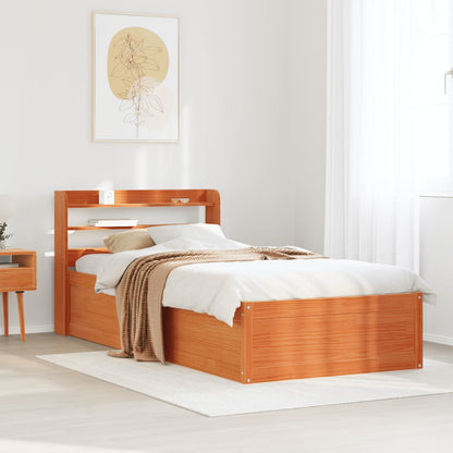 Bed Frame with Headboard Wax Brown 75x190 cm Small Single Solid Wood Pine