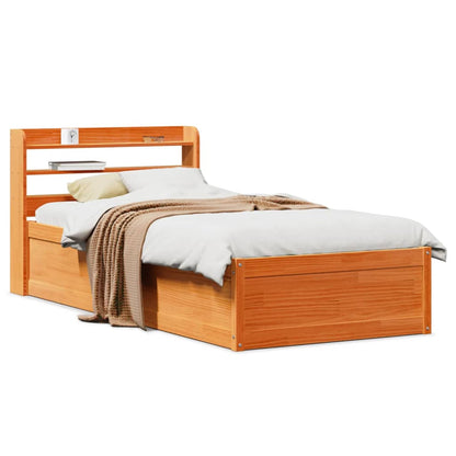 Bed Frame with Headboard Wax Brown 75x190 cm Small Single Solid Wood Pine