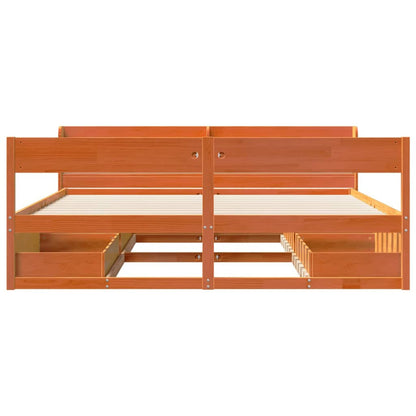 Bed Frame without Mattress Wax Brown 200x200 cm Solid Wood Pine