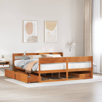 Bed Frame without Mattress Wax Brown 200x200 cm Solid Wood Pine