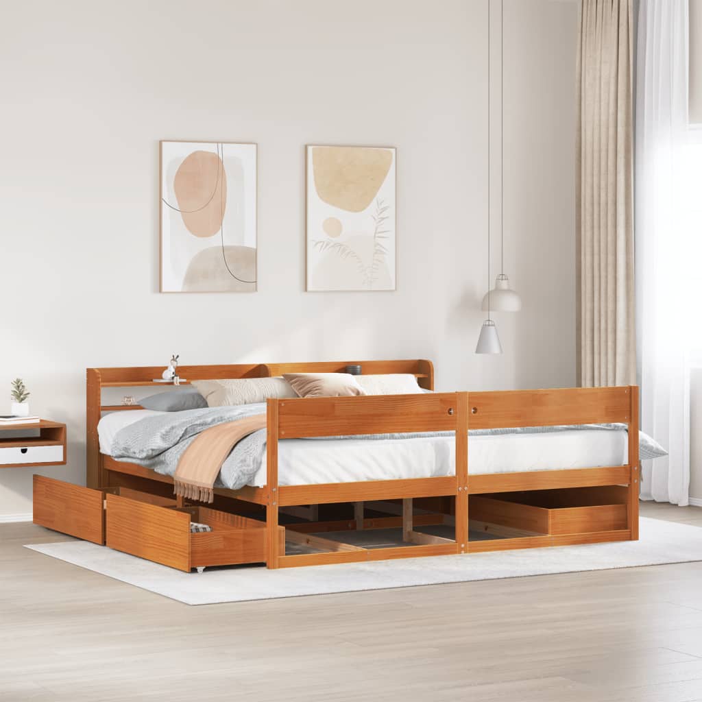 Bed Frame without Mattress Wax Brown 180x200 cm Super King Solid Wood Pine