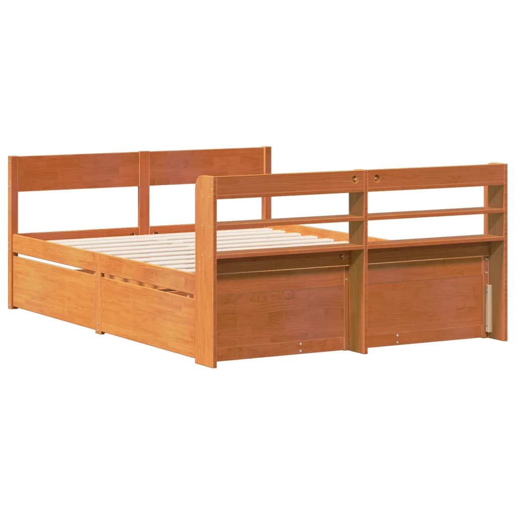 Bed Frame without Mattress Wax Brown 140x200 cm Solid Wood Pine