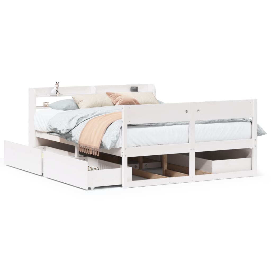 Bed Frame without Mattress White 140x190 cm Solid Wood Pine