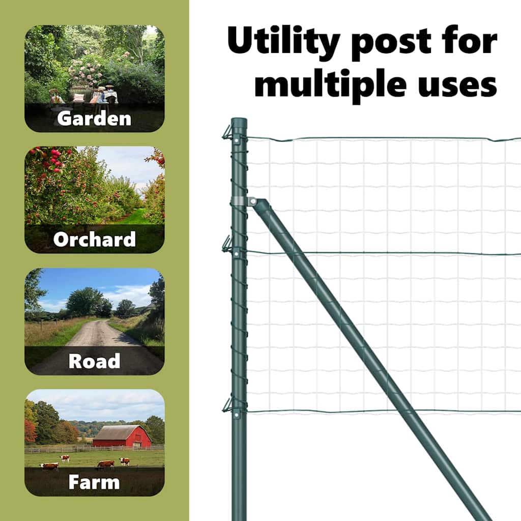 Embedded Fence Post 26 pcs Green Powder-Coated Steel