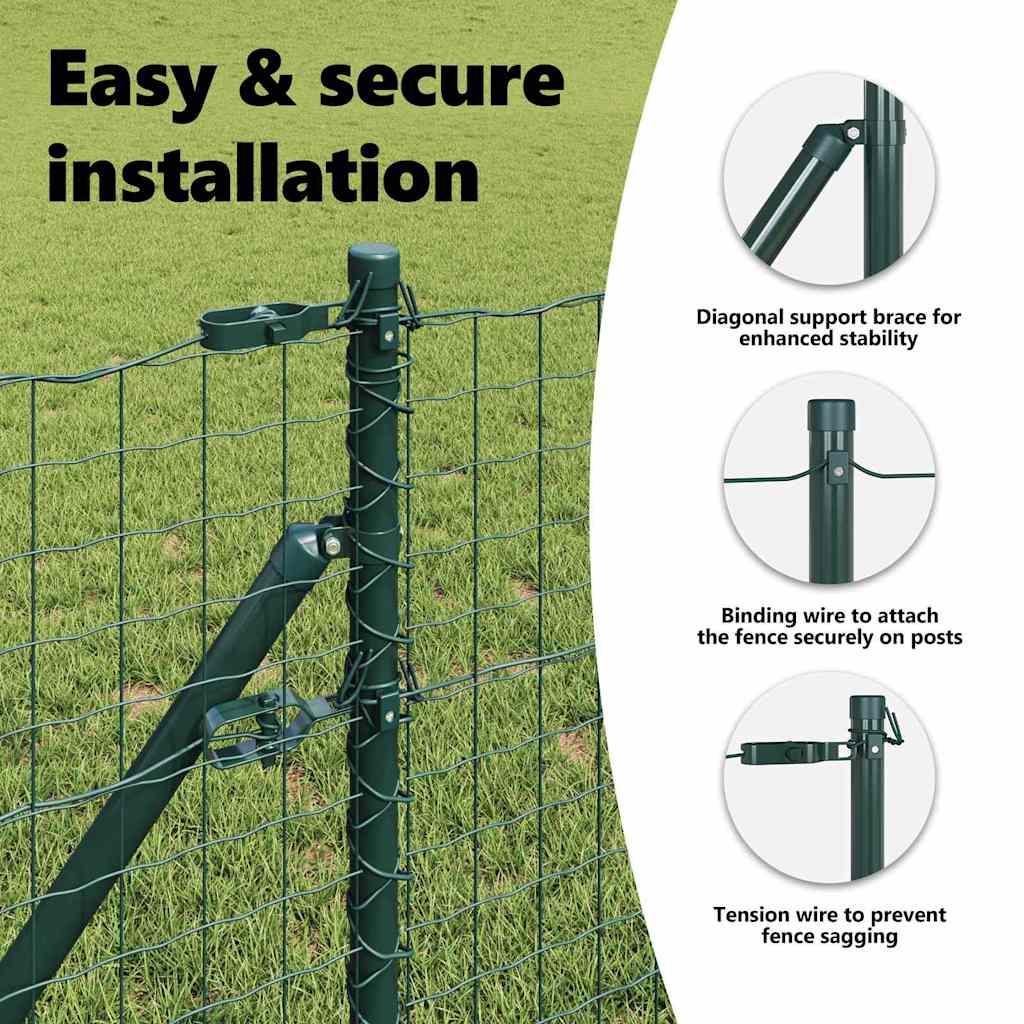 Embedded Fence Post 52 pcs Green Powder-Coated Steel
