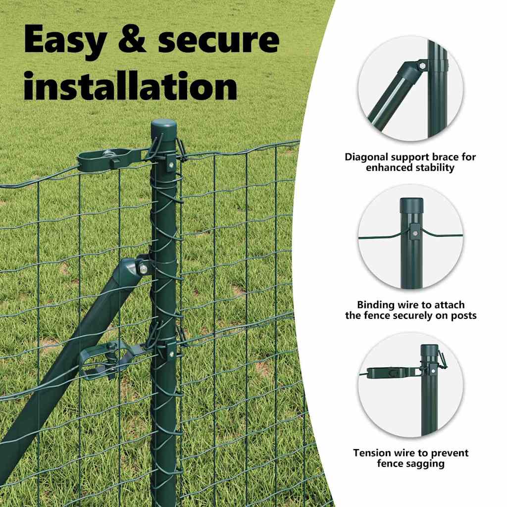 Embedded Fence Post 26 pcs Green Powder-Coated Steel