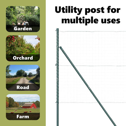 Embedded Fence Post 26 pcs Green Powder-Coated Steel