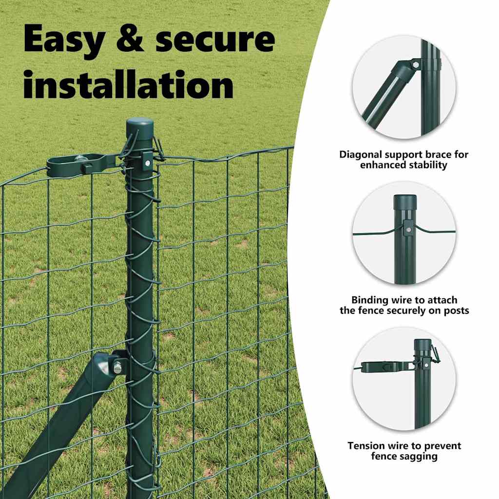 Embedded Fence Post 26 pcs Green Powder-Coated Steel