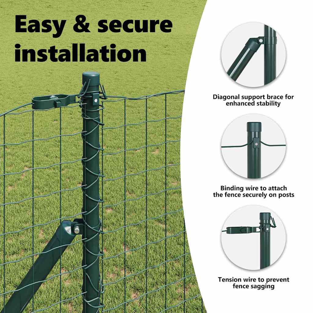 Embedded Fence Post 26 pcs Green Powder-Coated Steel