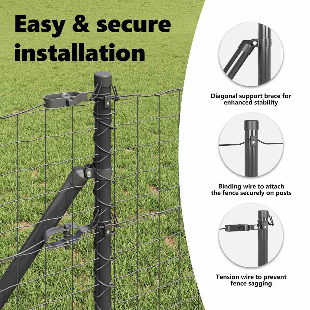Embedded Fence Post 26 pcs Grey Powder-Coated Steel