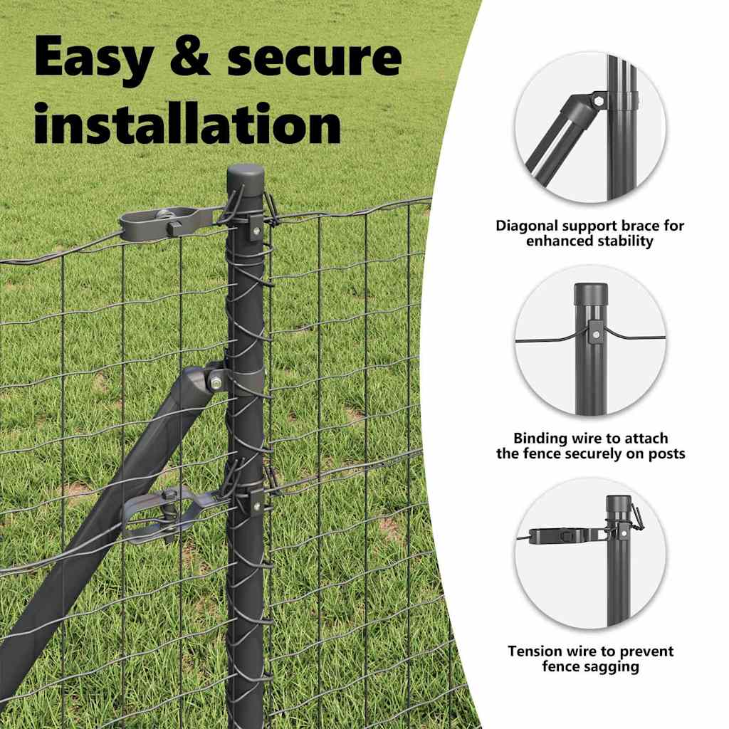 Embedded Fence Post 52 pcs Grey Powder-Coated Steel