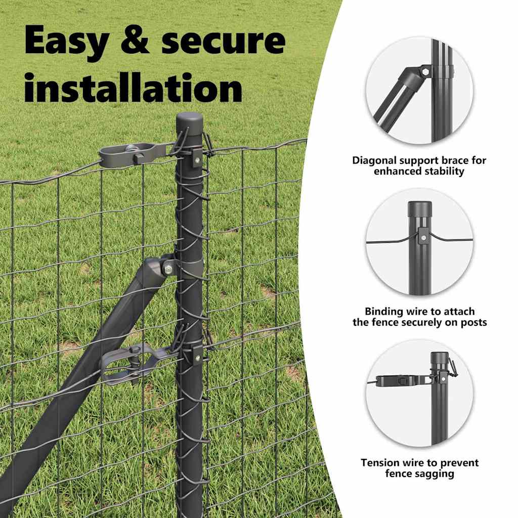 Embedded Fence Post 26 pcs Grey Powder-Coated Steel