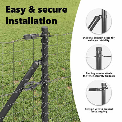 Embedded Fence Post 26 pcs Grey Powder-Coated Steel