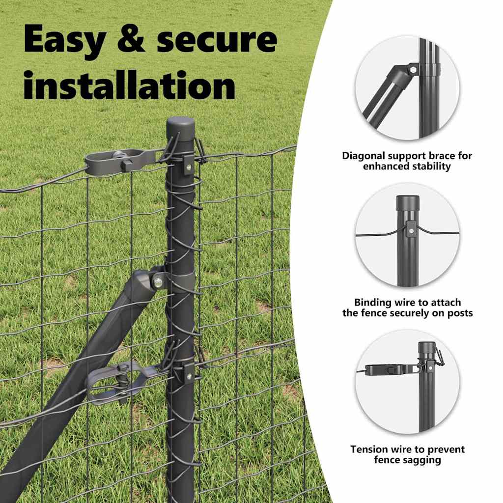 Embedded Fence Post 52 pcs Grey Powder-Coated Steel