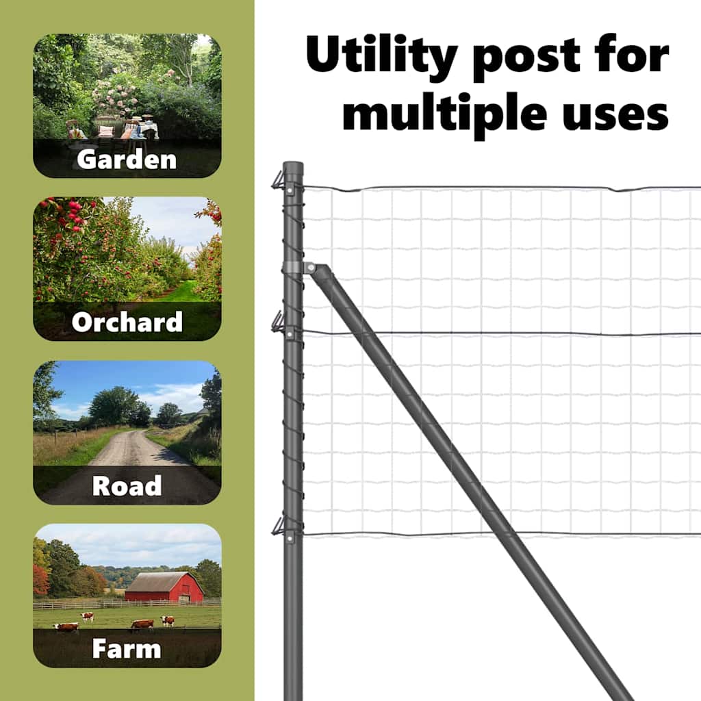 Embedded Fence Post 26 pcs Grey Powder-Coated Steel