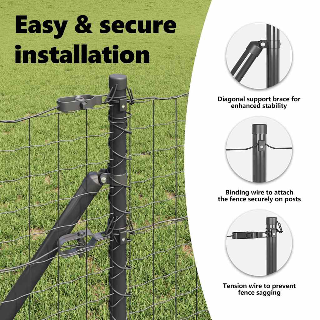 Embedded Fence Post 52 pcs Grey Powder-Coated Steel