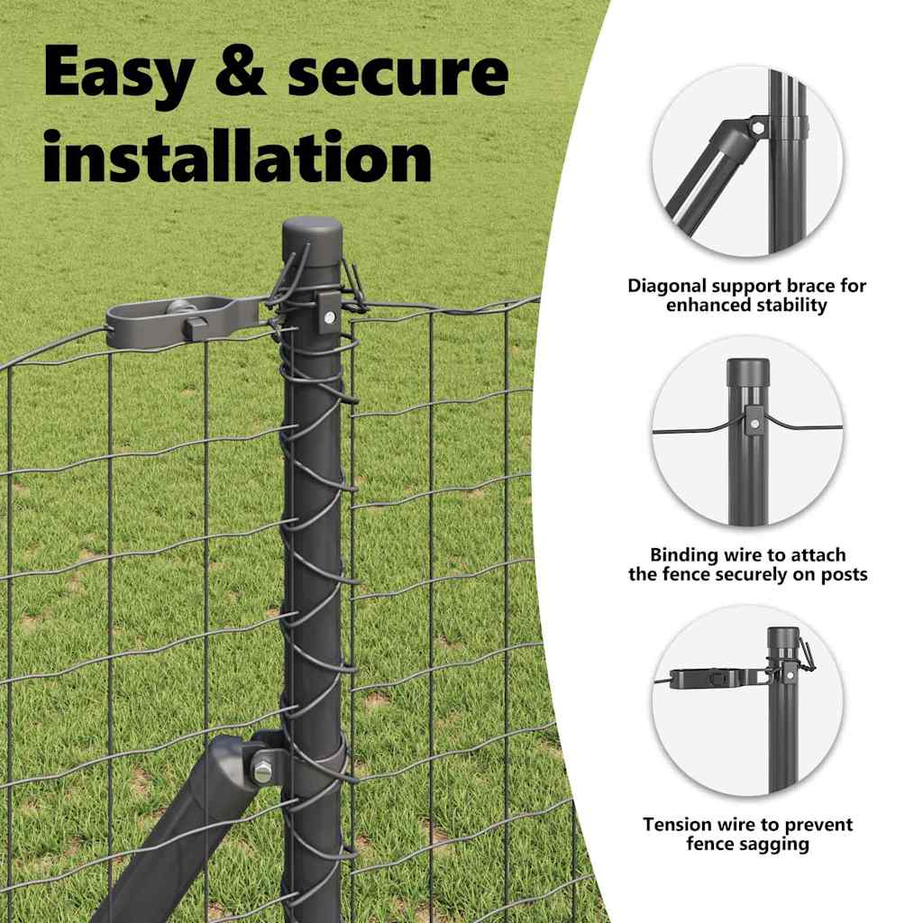 Embedded Fence Post 52 pcs Grey Powder-Coated Steel