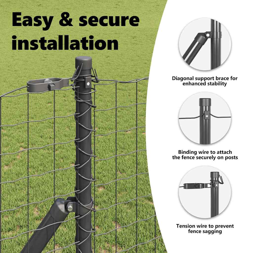 Embedded Fence Post 26 pcs Grey Powder-Coated Steel