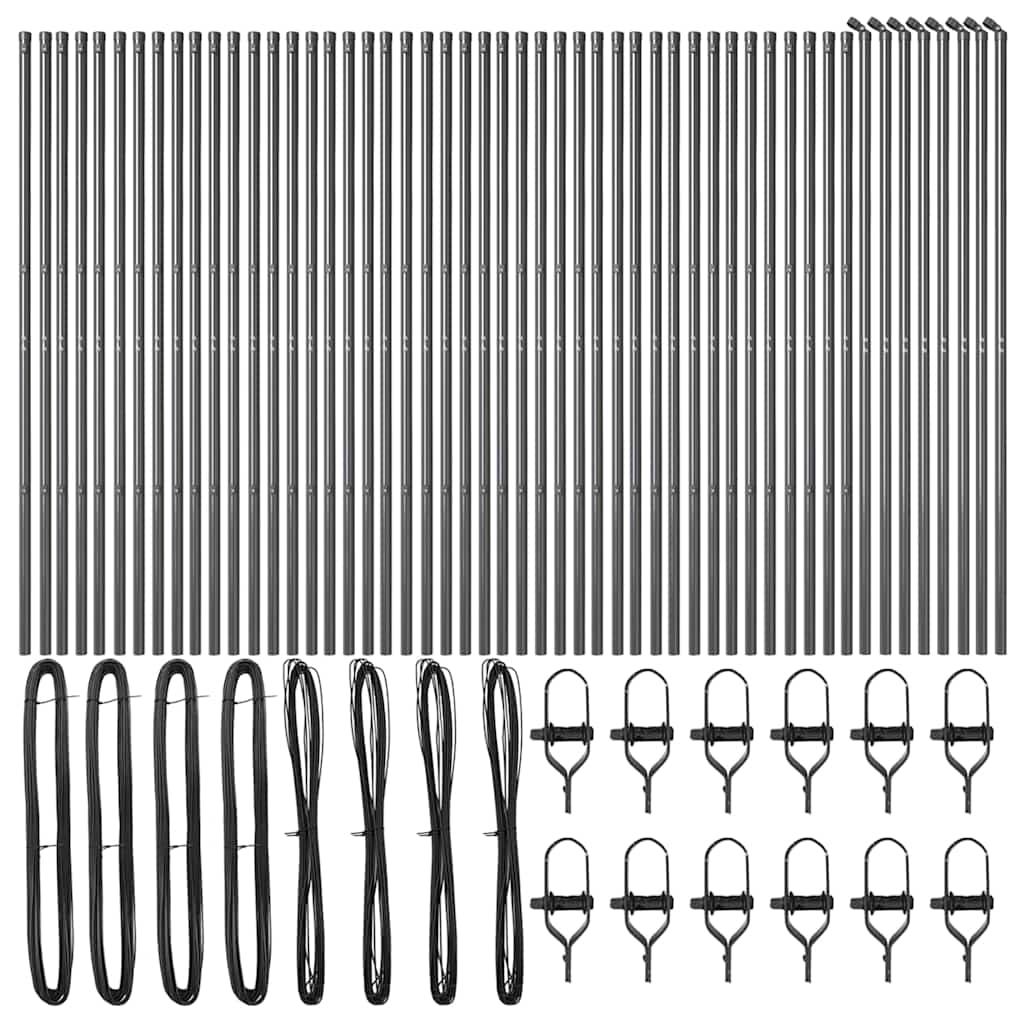 Embedded Fence Post 52 pcs Grey Powder-Coated Steel