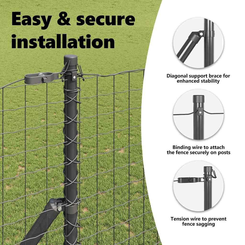 Embedded Fence Post 26 pcs Grey Powder-Coated Steel