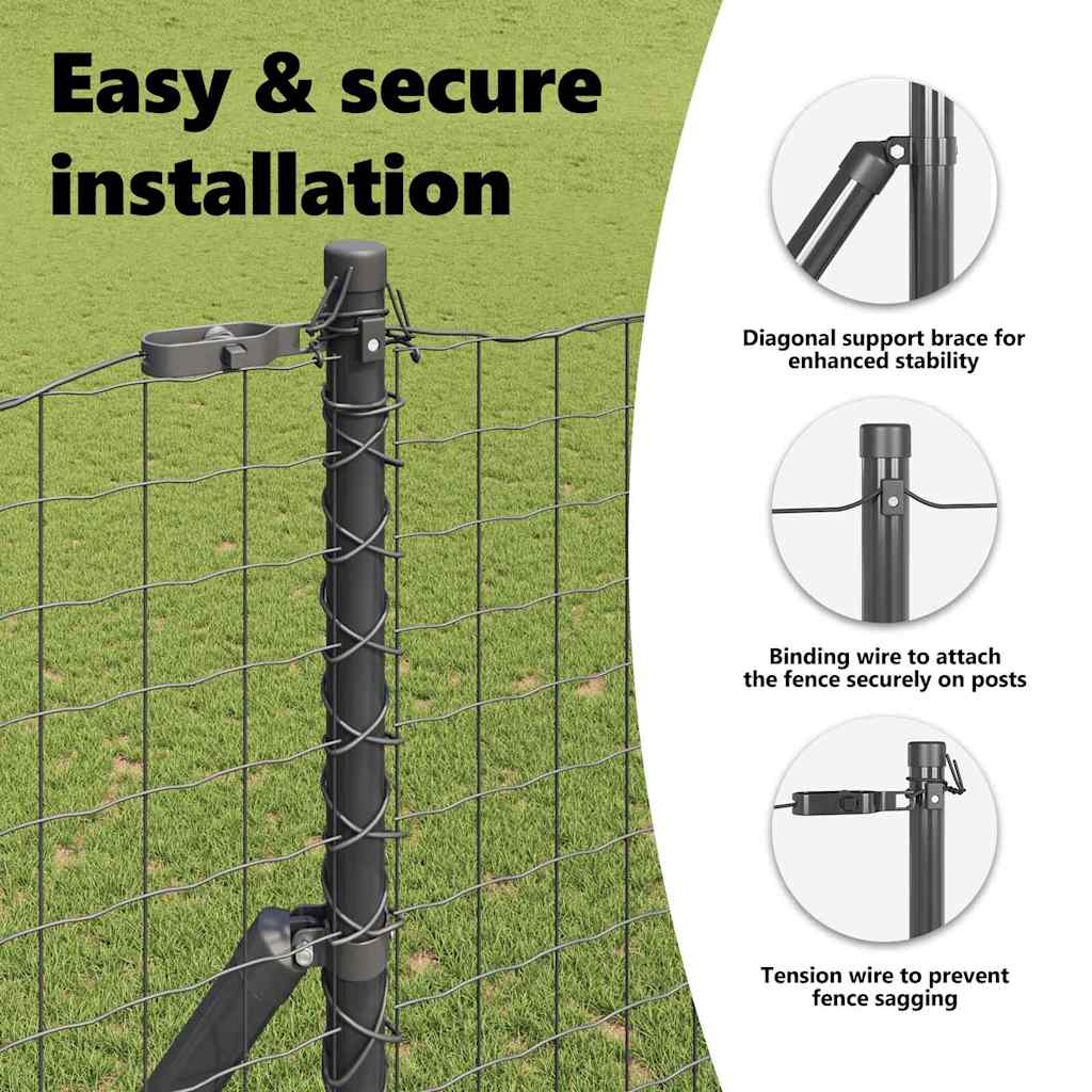 Embedded Fence Post 52 pcs Grey Powder-Coated Steel