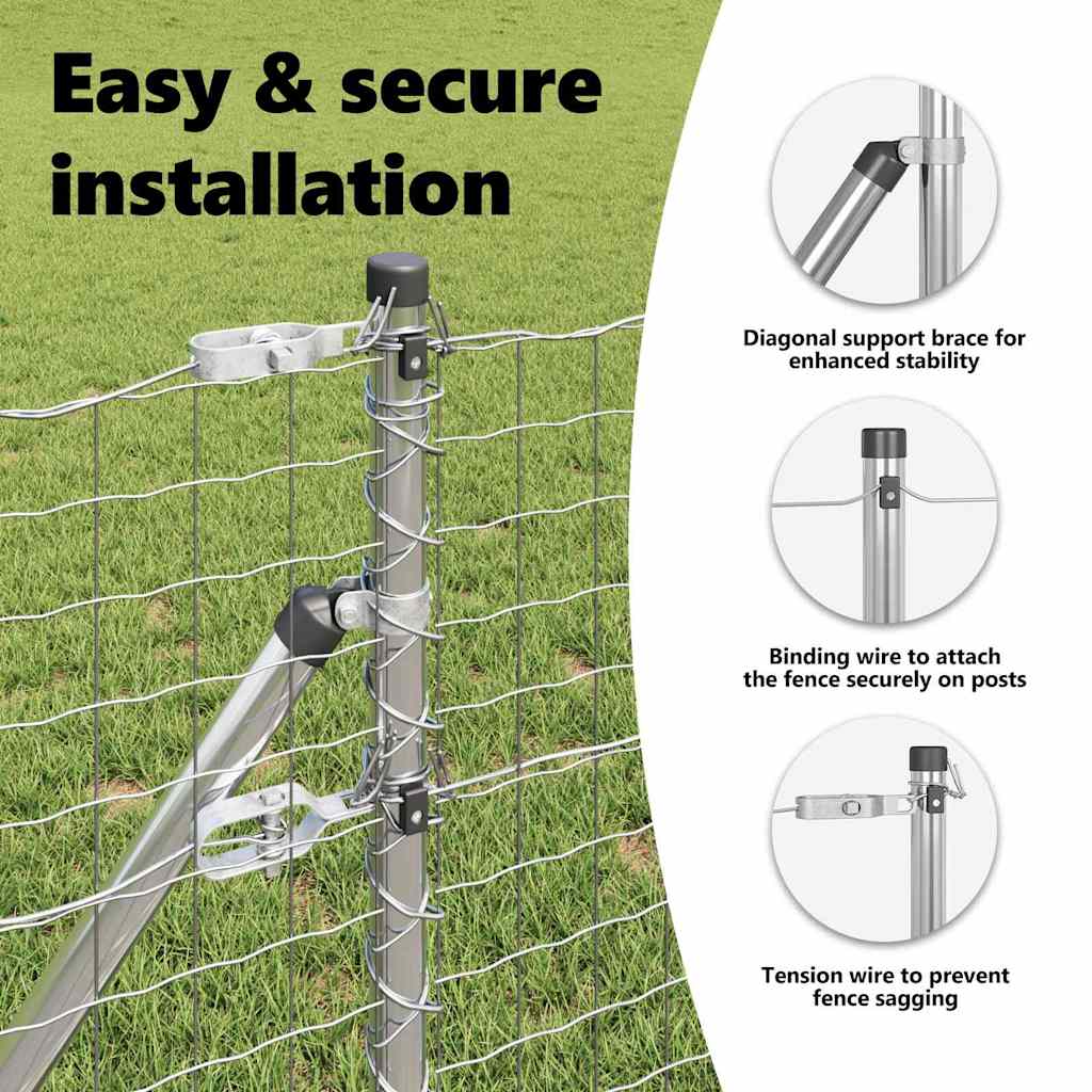Embedded Fence Post 26 pcs Silver Powder-Coated Steel