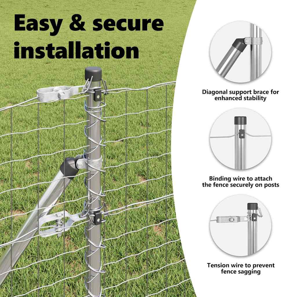 Embedded Fence Post 52 pcs Silver Powder-Coated Steel