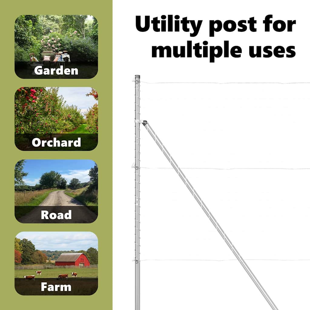 Embedded Fence Post 26 pcs Silver Powder-Coated Steel