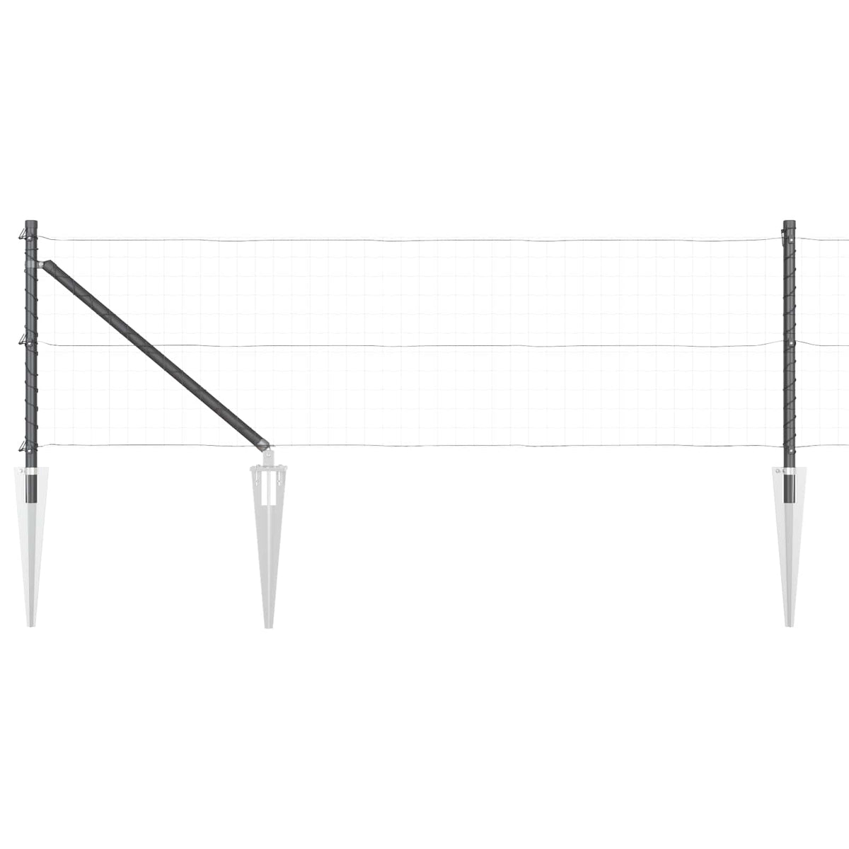 Ground Spike Fence Post 52 pcs Grey Powder-Coated Steel