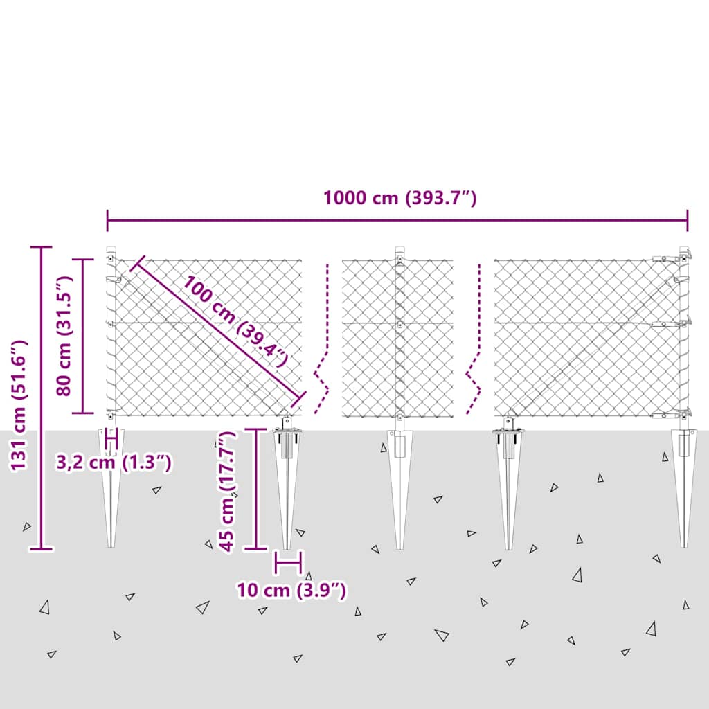 Fence Post Silver 10 x 0.8 m (40 x 40 mm mesh) Steel