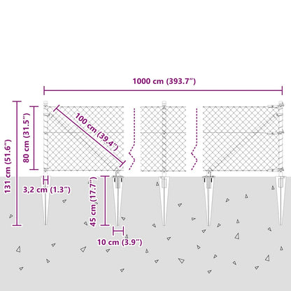 Fence Post Silver 10 x 0.8 m (40 x 40 mm mesh) Steel
