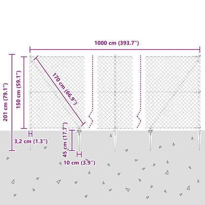 Fence Post Silver 10 x 1.5 m (40 x 40 mm mesh) Steel