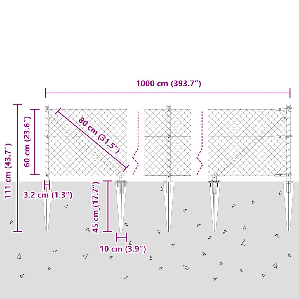 Fence Post Silver 10 x 0.6 m (60 x 60 mm mesh) Steel