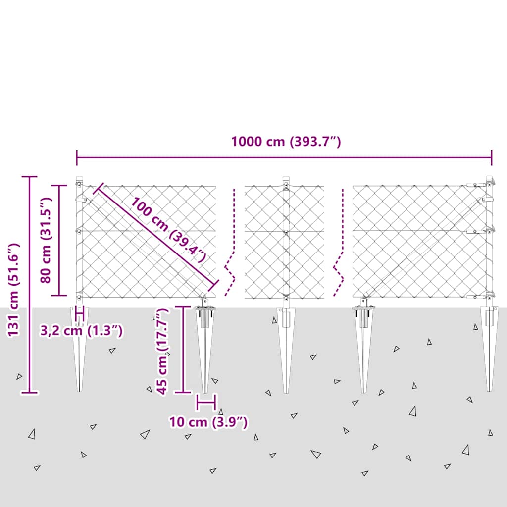 Welded Wire Fence with Spikes 10 x 0.8 m (W x H)