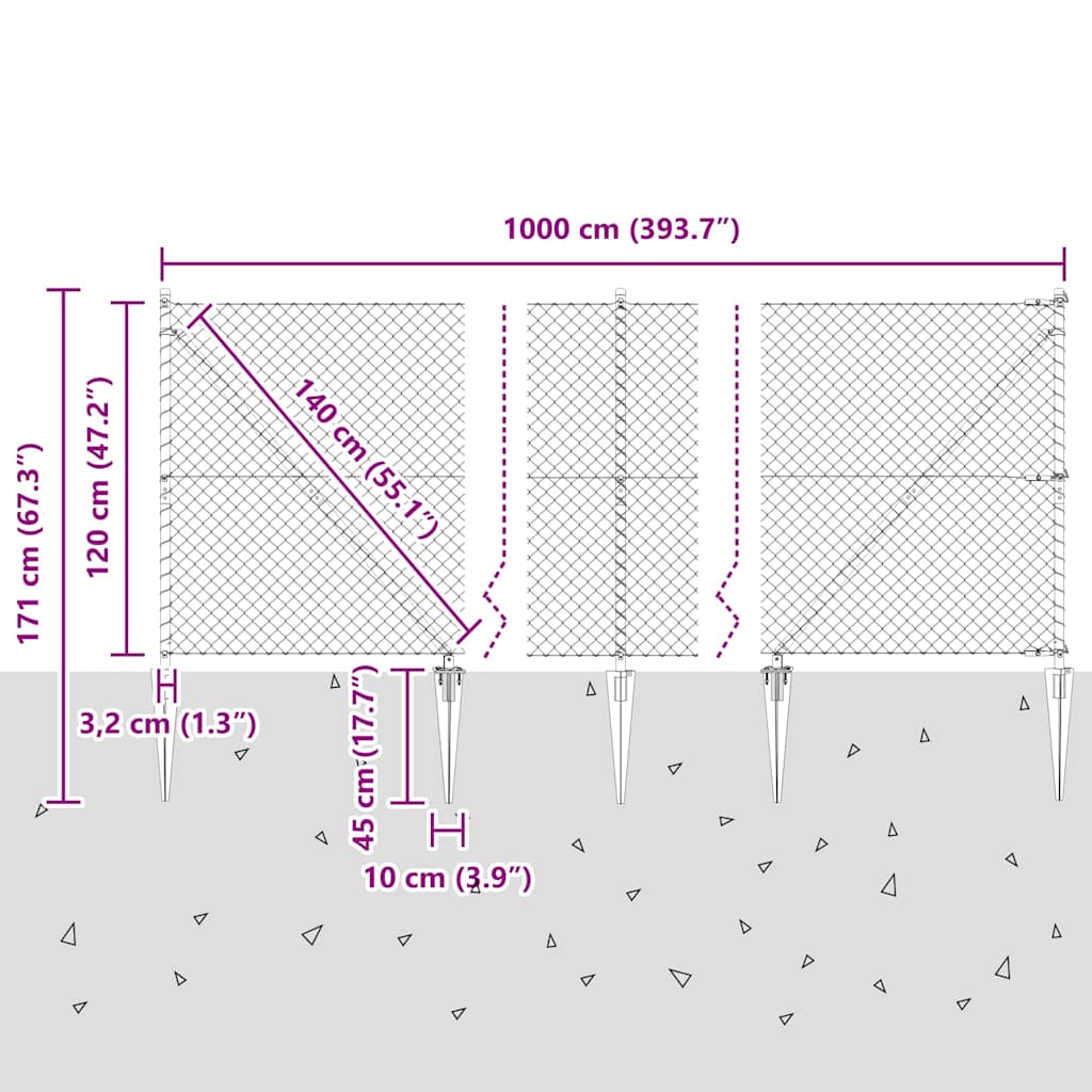 Welded Wire Fence with Spikes 10 x 1.2 m (W x H)