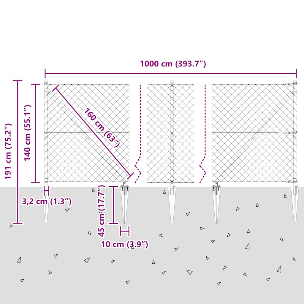 Welded Wire Fence with Spikes 10 x 1.4 m (W x H)