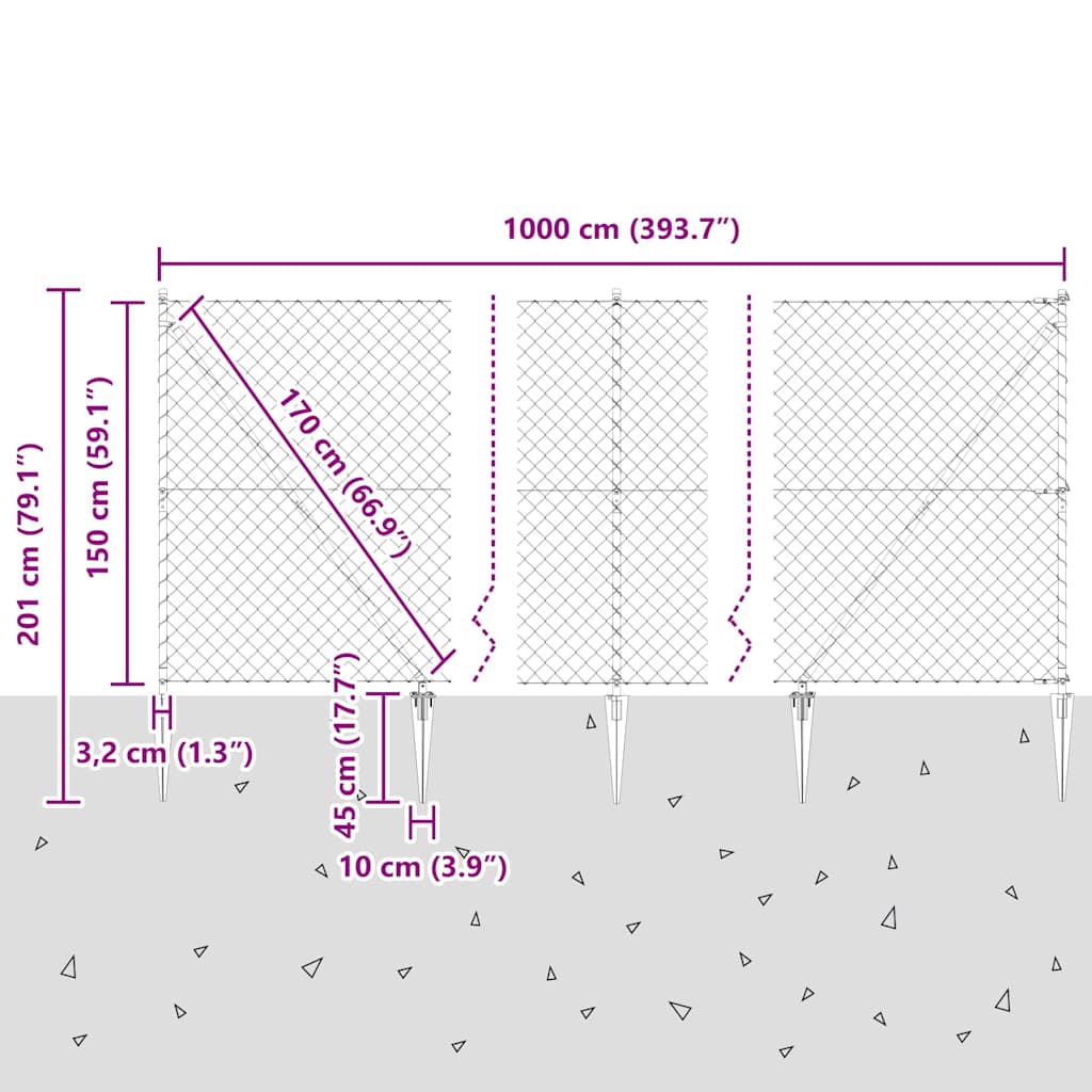 Welded Wire Fence with Spikes 10 x 1.5 m (W x H)