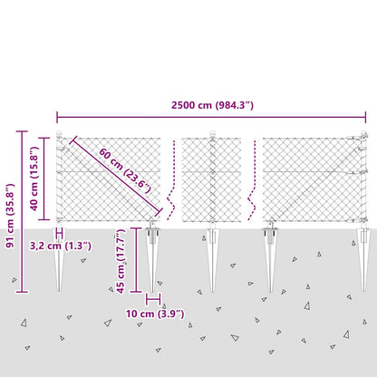 Welded Wire Fence with Spikes 25 x 0.4 m (W x H)