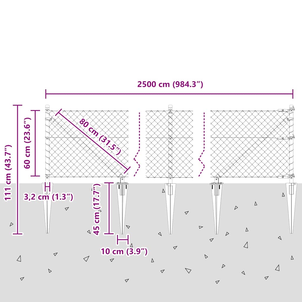 Welded Wire Fence with Spikes 25 x 0.6 m (W x H)