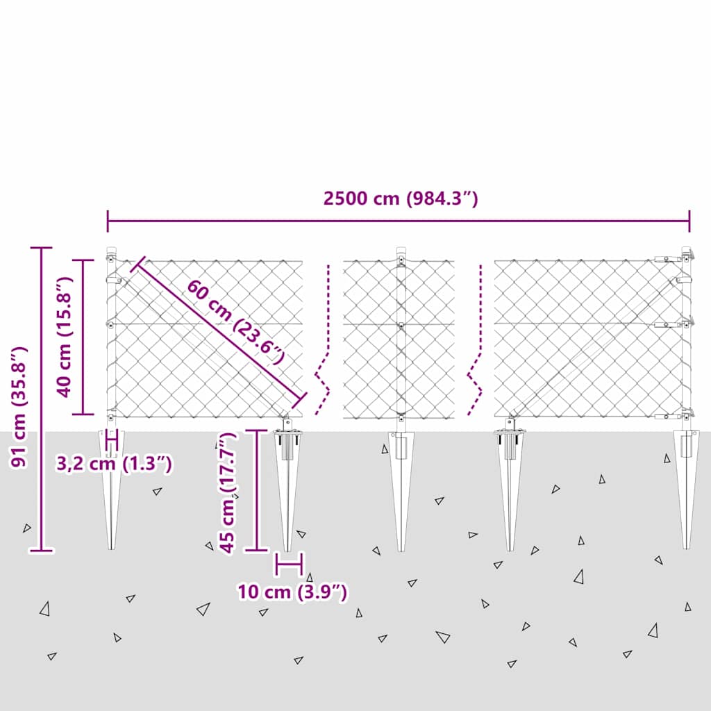 Welded Wire Fence with Spikes 25 x 0.4 m (W x H)
