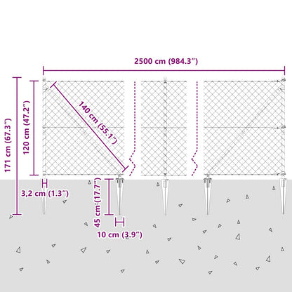 Welded Wire Fence with Spikes 25 x 1.2 m (W x H)
